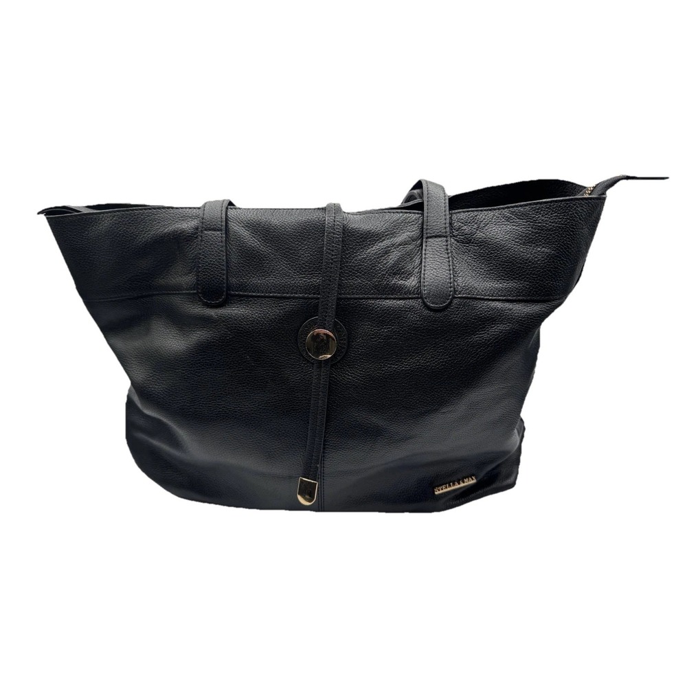 Stella & Max Tote Women's‎ Black Textured Leather Zipper Shopping Shoulder Bag